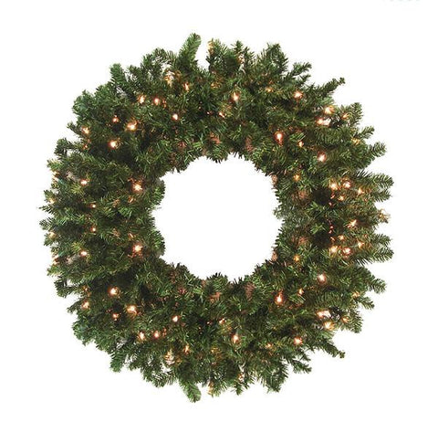 8' Pre-Lit Commercial Size Canadian Pine Artificial Christmas Wreath - Clear Lights