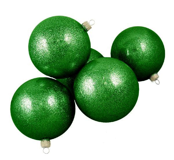 Club Pack of 16 Green Glitter Glass Ball Christmas Ornaments 4" (100mm)