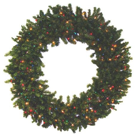 7' Pre-Lit Commercial Size Canadian Pine Artificial Christmas Wreath - Multi-Color Lights