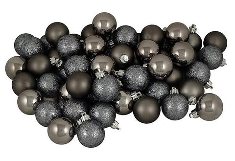 60ct Pewter Shatterproof 4-Finish Christmas Ball Ornaments 2.5" (60mm)