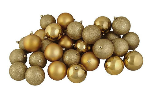 32ct Gold Glamour Shatterproof 4-Finish Christmas Ball Ornaments 3.25" (80mm)