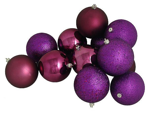 12ct Purple Passion Shatterproof 4-Finish Christmas Ball Ornaments 4" (100mm)