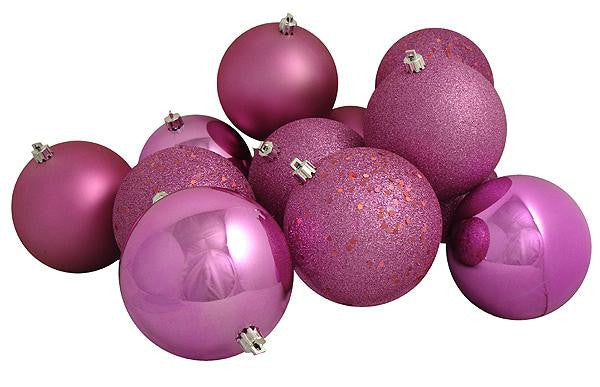 12ct Bubblegum Pink Shatterproof 4-Finish Christmas Ball Ornaments 4" (100mm)