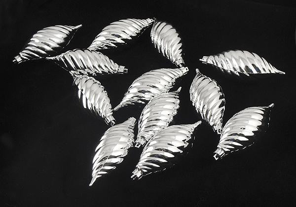 12ct Silver Splendor Shatterproof Finial Christmas Ornaments 4.75"