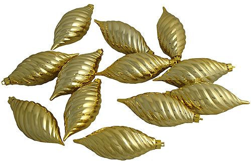 Club Pack of 12 Gold Glamour Shatterproof Finial Christmas Ornaments 4.75"