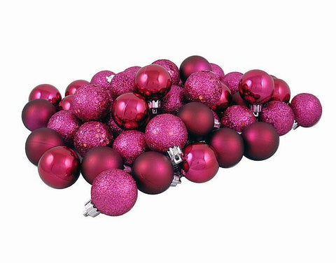 96ct Red Raspberry Shatterproof 4-Finish Christmas Ball Ornaments 1.5" (40mm)