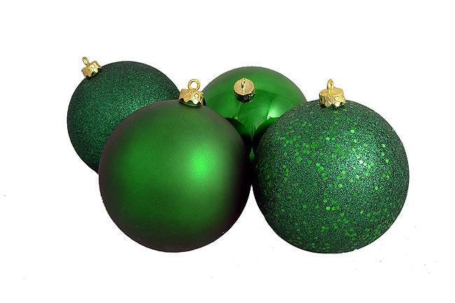 4ct Emerald Green Shatterproof 4-Finish Christmas Ball Ornaments 6" (150mm)