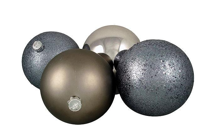 4ct Gunmetal Gray Shatterproof 4-Finish Christmas Ball Ornaments 6" (150mm)