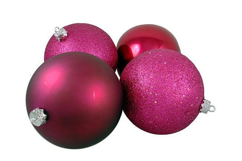 4ct Red Raspberry Shatterproof 4-Finish Christmas Ball Ornaments 6" (150mm)