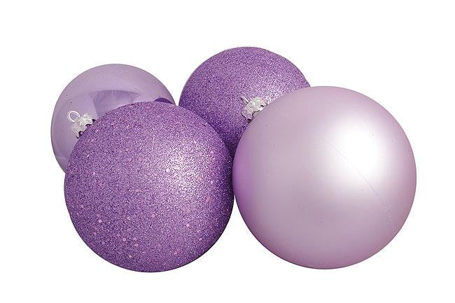 4ct Lavender Purple Shatterproof 4-Finish Christmas Ball Ornaments 6" (150mm)