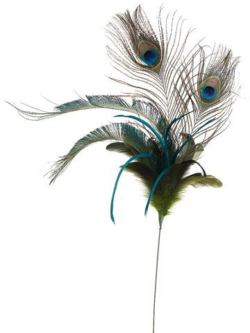 24" Regal Peacock Luxurious Tail Feather Plumage Floral Craft Christmas Spray