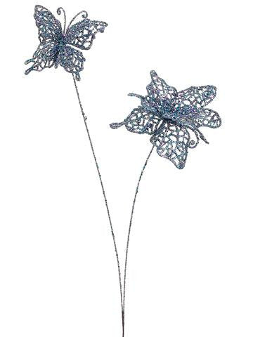 17" Princess Garden Whimsical Blue Glitter Butterfly Floral Craft Spray