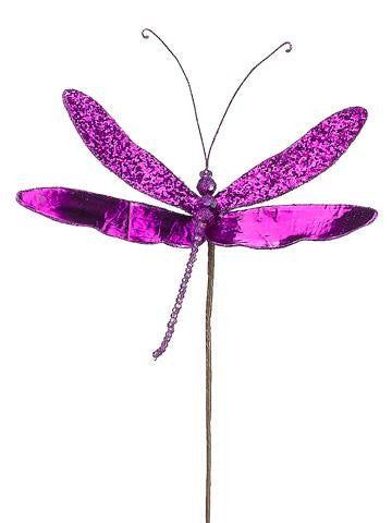 10" Princess Garden Sparkling Violet Dragonfly Beaded Floral Craft Pick