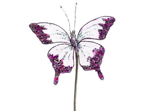 7" Princess Garden Glittering Violet Butterfly Beaded Floral Craft Pick