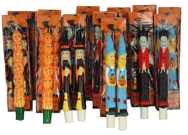 Pack of 144 Halloween Witch, Scarecrow, Pumpkin and Frankenstein Taper Candles