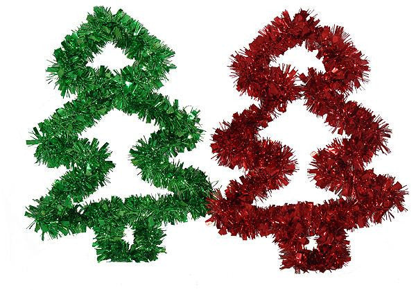 Club Pack Of 96 Wall Hanging Red And Green Tinsel Christmas Trees 15.75" - Unlit