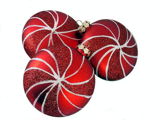 3ct Candy Fantasy Shatterproof Matte Red Hot Swirl Christmas Ornaments 4"