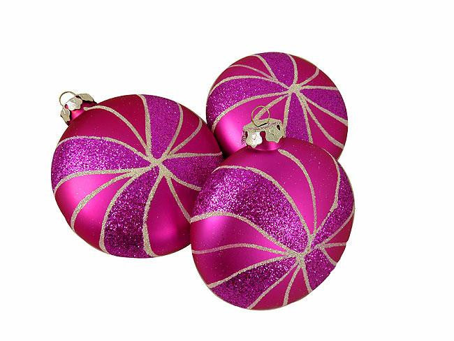 3ct Candy Fantasy Shatterproof Matte Pink Magenta Swirl Christmas Ornaments 4"