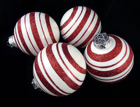 4ct Peppermint Twist Candy Cane Shatterproof Christmas Ball Ornaments 3" (75mm)