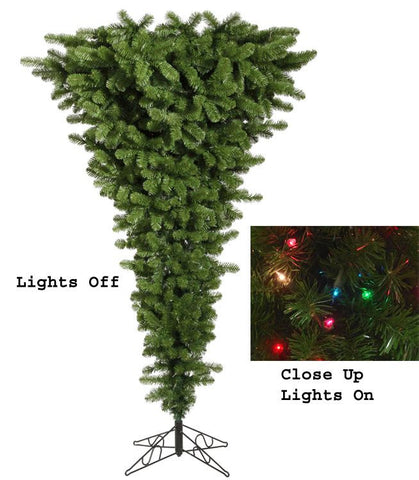 5.5' Pre-Lit Green Upside Down Artificial Christmas Tree - Multi Lights