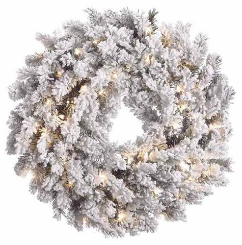 30" Pre-Lit Blackmore Snow Pine Flocked Artificial Christmas Wreath Clear Lights