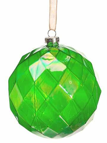 4" Princess Garden Faceted Iridescent Green Glass Ball Christmas Ornament