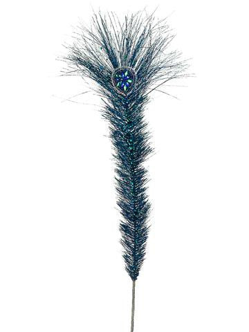 42" Dramatic Regal Peacock Sparkling Jeweled Glitter Christmas Spray