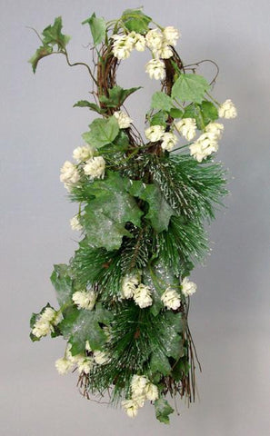 26" Battery Operated Glittered Pine & Floral Christmas Door Swag - Clear Lights