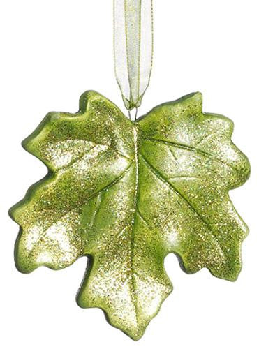 3.5" Princess Garden Green Maple Leaf Glitter Christmas Ornament