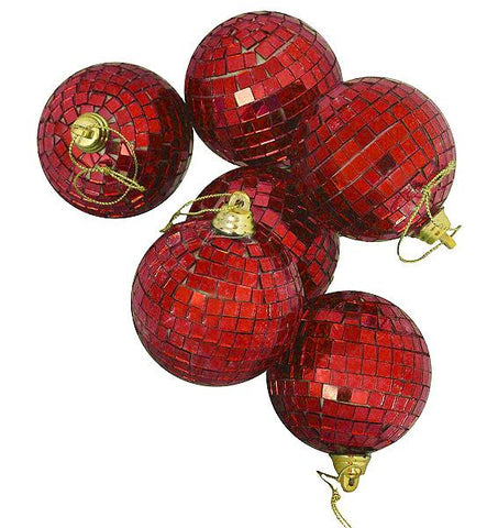 6ct Lust Red Mirrored Glass Disco Ball Christmas Ornaments 2" (50mm)