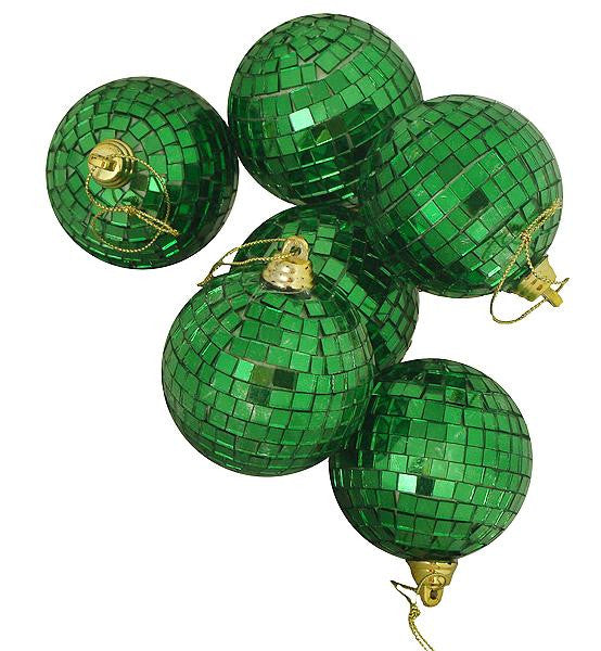 Pack of 6 Green Mirrored Glass Disco Ball Christmas Ornaments 2.75" (70mm)