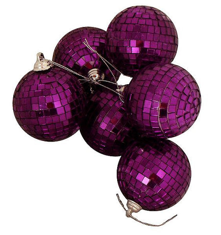 Pack of 6 Purple Mirrored Glass Disco Ball Christmas Ornaments 2.75" (70mm)