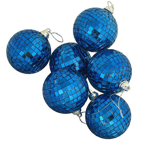 Pack of 6 Ocean Blue Mirrored Glass Disco Ball Christmas Ornaments 3.25" (80mm)