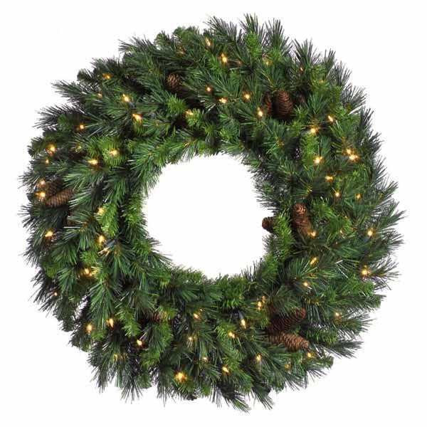 60" Pre-Lit Cheyenne Pine Commercial Christmas Wreath - Clear Dura Lights