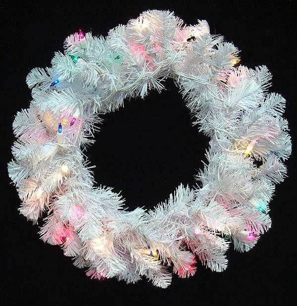 20" Pre-Lit Crystal White Artificial Christmas Wreath - Multi Dura Lights