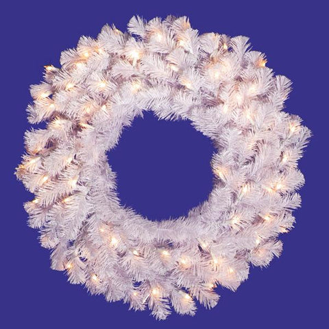 60" Pre-Lit Crystal White Spruce Artificial Christmas Wreath - Clear Lights