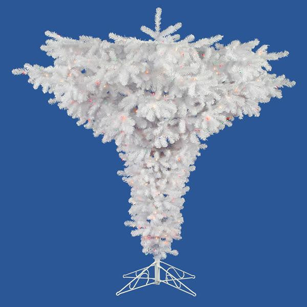 5' Pre-lit Crystal White Spruce Upside Down Artificial Christmas Tree - Multi Lights