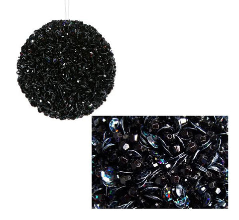 Lavish Black Fully Sequined & Beaded Christmas Ball Ornament 4.25" (110mm)