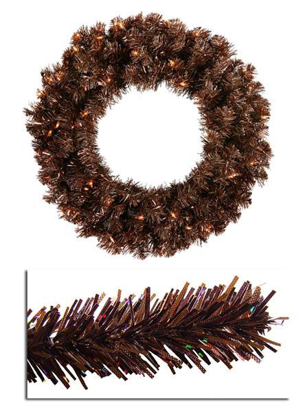 36" Pre-Lit Mocha Brown Sparkling Artificial Christmas Wreath - Clear Lights