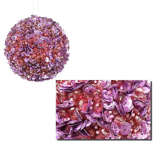 Lavish Purple Lilac Fully Sequined & Beaded Christmas Ball Ornament 4.25"