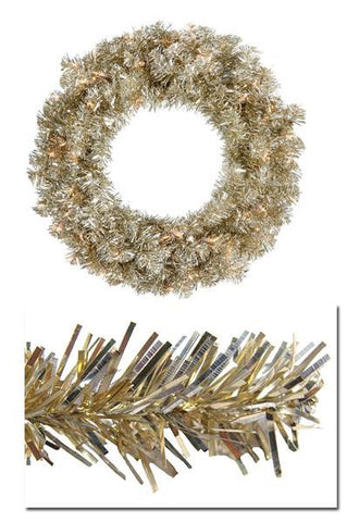 36" Pre-Lit Champagne Gold Sparkling Tinsel Artificial Christmas Wreath - Clear Lights