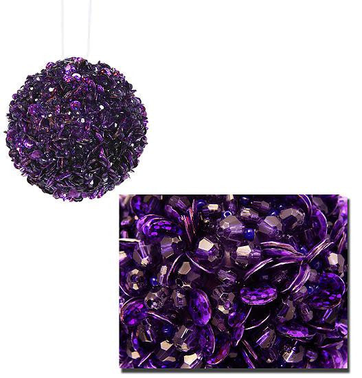 Lavish Purple Fully Sequined & Beaded Christmas Ball Ornament 4.25" (110mm)