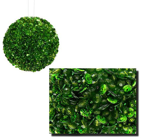 Lavish Green Fully Sequined & Beaded Christmas Ball Ornament 4.25" (110mm)