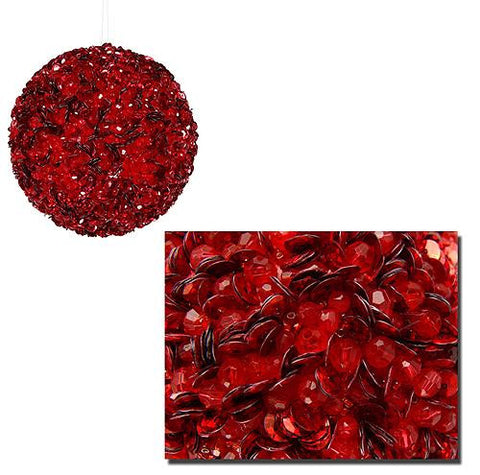 Lavish Red Hot Fully Sequined & Beaded Christmas Ball Ornament 3.5"