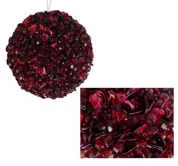 Lavish Burgundy Red Fully Sequined and Beaded Christmas Ball Ornament 3.5" (90mm)