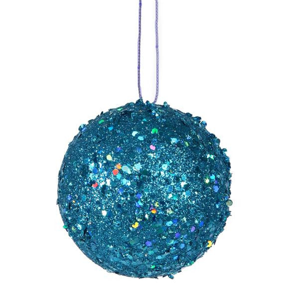 Fancy Blue Holographic Glitter Drenched Christmas Ball Ornament 3" (80mm)