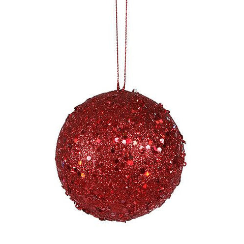 Fancy Red Hot Holographic Glitter Drenched Christmas Ball Ornament 3" (80mm)