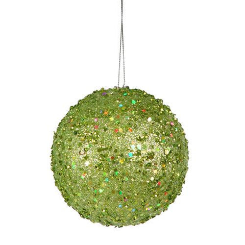 Fancy Green Apple Holographic Glitter Drenched Christmas Ball Ornament 3" (80mm)