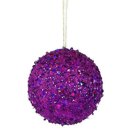 Fancy Purple Holographic Glitter Drenched Christmas Ball Ornament 3" (80mm)