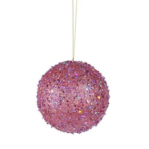 Fancy Carnation Pink Holographic Glitter Drenched Christmas Ball Ornament 3"